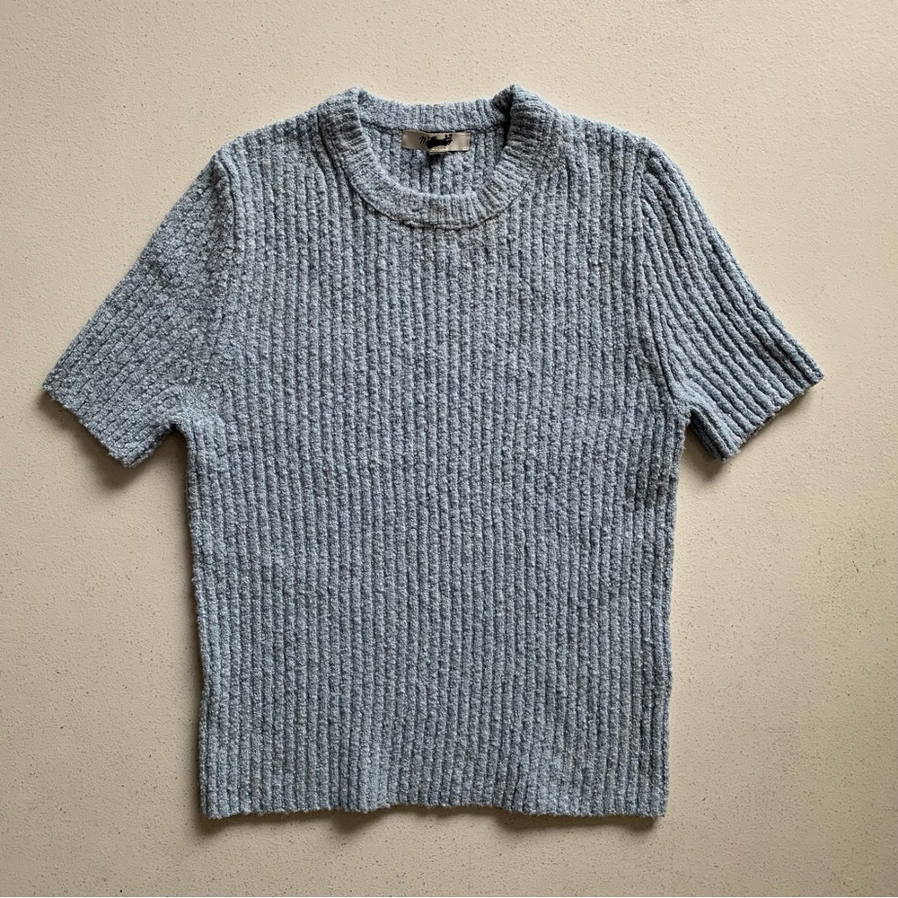 Madewell Blue Boucle-Knit Crewneck Sweater Tee Size XS Light NWT - Picture 3 of 14